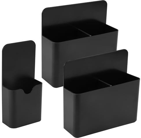 WHC 3 Stück Magnetischer Stiftehalter Schwarz, 2 Größe Magnetische Aufbewahrungsbox Magnetic Marker Holder mit Trennwand, Organizer Magnetisch für Schule Büro Kühlschrank, Whiteboard, Schließfach