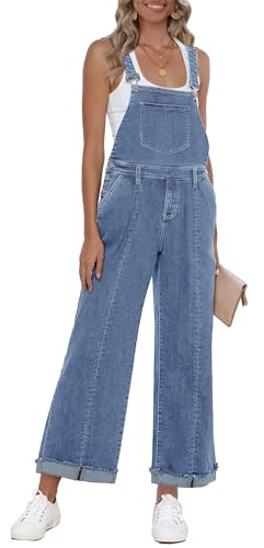 Roskiky - Combinaison en jean pour femme Loose Fit avec jambes larges et bretelles élastiques, style Y2K, Jumpsuit confortable et élégant pour femme, XXL