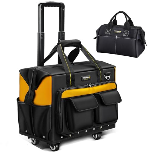 PISKGODSF Roller Tool Bag with Four Spinner Wheels, Portable Large Rolling Tool Bag with Swivel Caster Wheels, Steel Plate Base, Waterproof