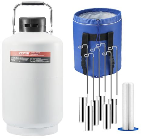 VEVOR Flüssigstickstofftank, 10 l Flüssigstickstoffbehälter aus Aluminiumlegierung, LN2-Tank-Dewar mit 6 Kanistern und Tragetasche mit Riemen, Kryogener Tank für die Schönheitsindustrie