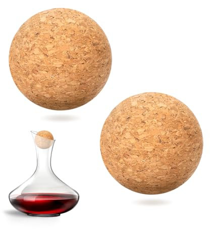 2 Stück Weinkaraffe Korken Holz Kugel für Weinkaraffe Dekanter Verschluss Kugel, 5.3cm Weinkorken Kugel Kork Kugel Stopper Wein Weinflaschenstopper Weinkaraffe Korken für Wein Karaffe Flasche Ersatz
