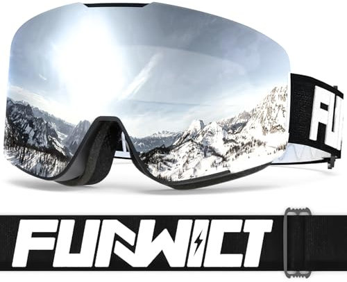 FUNWICT Skibrille für Brillenträger Anti-Beschlag, UV-Schutz, Winddicht Kompatibel mit Skihelm für Skating, Snowboard, Snowmobile (Silber)