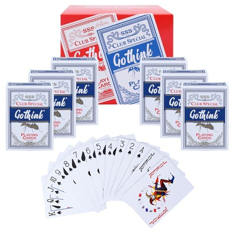 GOTHINK 6 Pack Blue Playing Cards - Casino Grade, Poker Size with Standard Index, Ideal for Texas Hold'em, Blackjack, Euchre & Canasta