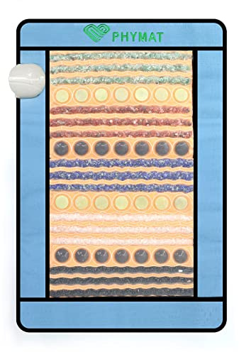 PHYMAT Far Infrared Heating Pad 80x55cm - 7 Natural Gemstones Jade Tourmaline Heating Mat for Back, Waist, Shoulders & Legs, Hot Stone Infrared Mat with Smart Control, Adjustable Temp, Auto Shut-Off