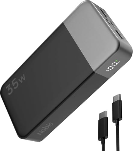 NOBIS Power Bank, 35W 20000mAh Portable Charger, USB C Fast Charging, 4 Ports External Battery Pack with LED Digital Display, Compatible with Laptop, Phone 15 14 13 Pro S23 S22 (Black)