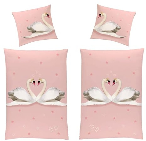Familando Warme Winterbettwäsche 135x200 80x80 cm Biber Bettwäsche aus 100% Baumwolle mit Reißverschluss · Rosa Mädchenbettwäsche Partnerbettwäsche Set (4-teilig)