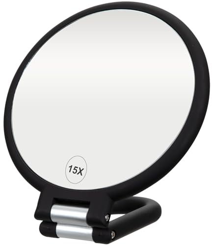 ForPro Professional Collection Miroir de Poche grossissant de qualité supérieure, Miroir grossissant x1/15x, poignée réglable Pliable, pour Maquillage, Voyage, Noir