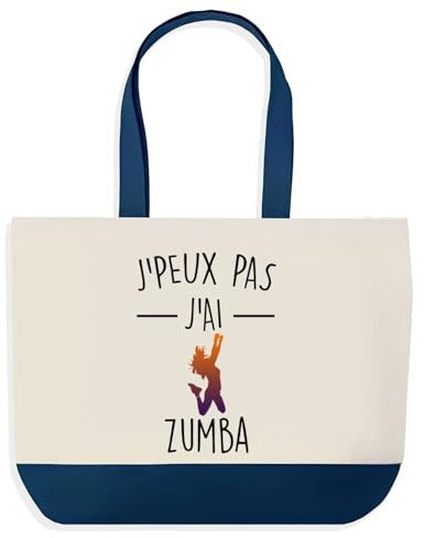 Planetee Sac de Shopping Bleu J'peux Pas Zumba | Idée Cadeau Collègue Noël Anniversaire | Grand Sac de Course Provision