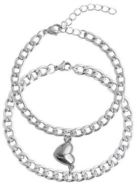 Juozyve Bracciali Coppia Lui Lei : Coppia Bracciali Regalo Fidanzata Regalo Anniversario Bracciale Acciaio Argento per Lui Fidanzato Bracciale Regali Uomo Donna Acciaio San Valentino