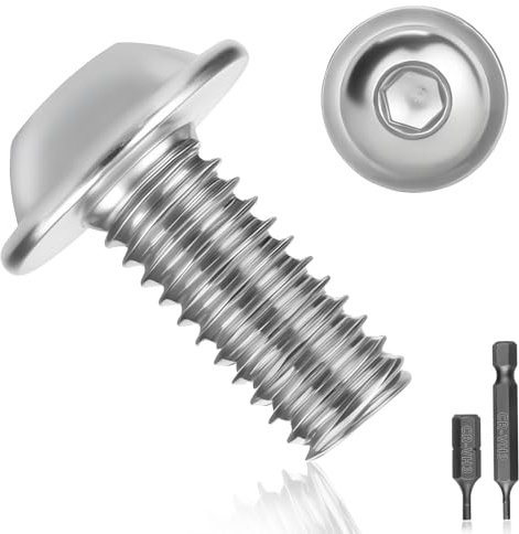 50 viti a testa bombata M4 x 10, in acciaio inox A2 V2A, viti a testa piatta ISO 7380, viti filettate, filettatura completa con flangia, esagono incassato e Hex Key