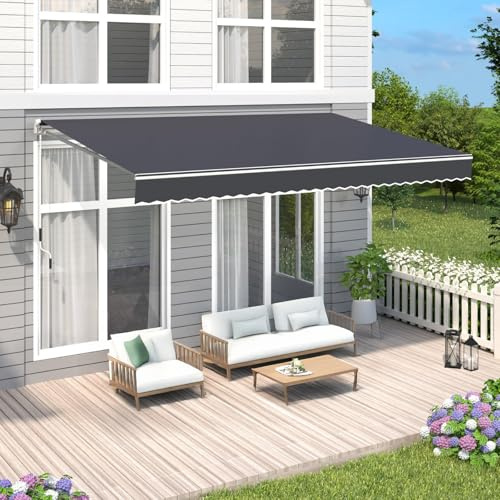 Tenda manuale retrattile con braccio articolato, protezione UV e antipioggia, per esterni, balconi, terrazze, telaio regolabile con manovella e aste telescopiche (grigio 4 x 1)