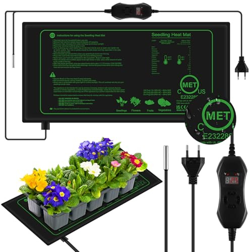 AOOWU 50 W värmematta växter med termostat – snabb uppvärmning, brandskydd, vattentät – plantor värmematta, värmematta för groddar och temperatur för sticklingar, husdjur och reptiler, 52,5 x 25 cm