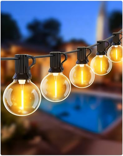 Outdoor Garden Lights Mains Powered - 15M 50Ft Festoon Light LED String | Non-solar, Waterproof, Outside Electric Shatterproof Bulb, Pergola Patio Backyard Porch Terrace Party Lighting, Connectable