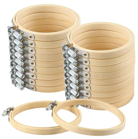 VEGOATY Lot de 20 cadres à broder en bambou : cercle de 8 cm pour broderie au point de croix, respectueux de l'environnement, pour le bricolage, le point de croix, l'artisanat, la couture à la main