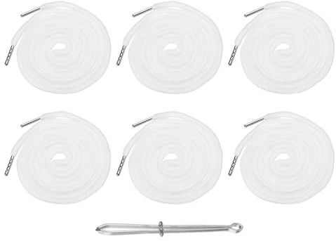 M METERXITY 6 Pcs Drawstring for Sweatpants (White), Hoodie Strings, Drawstring Cords Draw Strings Replacement Sewing Tool with Easy Threader Apply to Shorts Pants Jackets Coats Hats