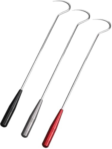 FUANA Lot de 3 hameçons de pêche sur glace, en acier inoxydable avec manchon en caoutchouc anti-choc, 32,5 x 4,7 cm pour mer, rivière, réservoir, étang, bateau, pêche, rouge/gris/noir
