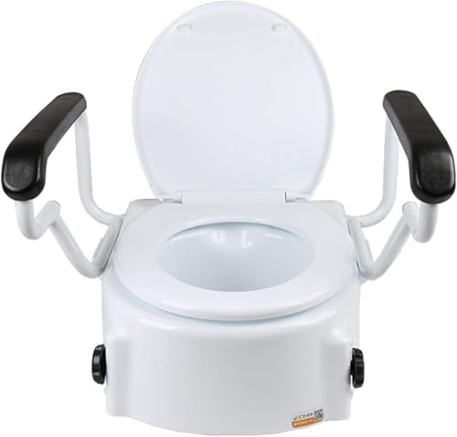 PLUS SANTÉ – Siège de toilettes surélevé REHAUSSE | hauteur réglable, accoudoirs rabattables, installation sans outils, couvercle inclus, léger & maniable | 150 kg