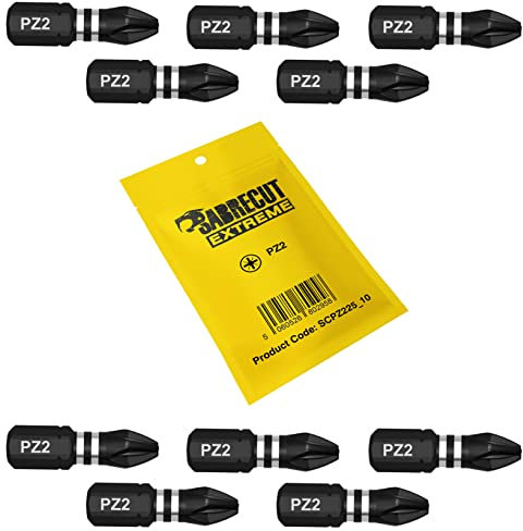 10 x SabreCut SCPZ225_10 25mm PZ2 Impact Screwdriver Driver Bits Set Single Ended PoziDriv POZI No.2 Heavy Duty