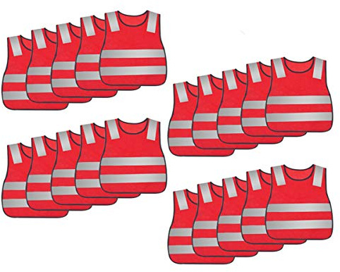 AIEOE Kids High Visibility Safety Vest, 20PCS, Neon Red, Reflective, Elastic Waistband, Modern, Striped, Polyester, Machine Washable, Perfect for Cycling, Jogging, Outdoor Activities, Boys, Children