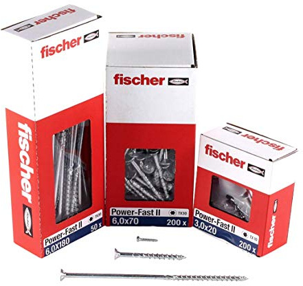 fischer 670468 FPF Power-Fast II 6.0 x 240mm Chipboard Wood Screws, Countersunk Head with Inner Star TX, Partial Thread, Galvanised Blue Passivated, Box of 25