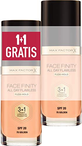 Max Factor, Facefinity All Day Flawless 3in1 Pair Liquid Foundation, langanhaltend, 075 Gold, 2 x 30 ml