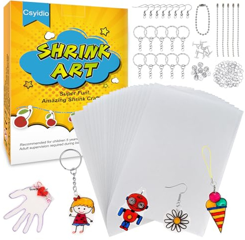 Csyidio 165 PCS Shrink Sheet Kit Includes 20 PCS Shrink Film Sheets and 145 PCS Metal Accessories, Shrink Plastic Sheet Set for Mother's Day Present Kids Indoor Creative Craft School Projects