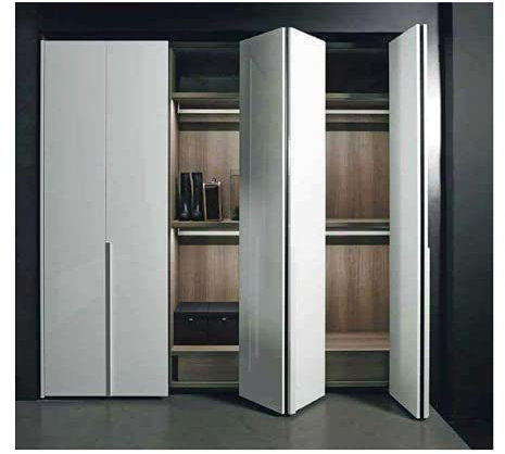 Kit de herrajes para puertas de libro con riel deslizante para armario, estante plegable con bisagras amortiguadas Soft Indaux – 1 o 2 pares de puertas (1 par de puertas, bisagras de cuello recto (0).