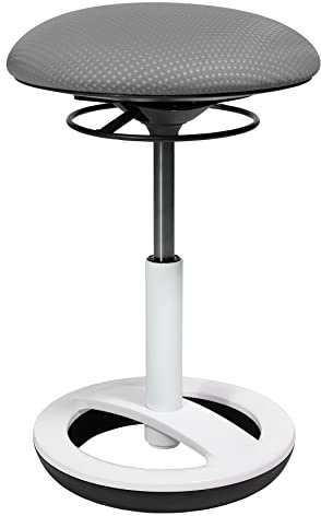 TOPSTAR Sitness Bob - Taburete ergonómico de trabajo, taburete de oficina con efecto oscilante, altura del asiento, soporte de pie de aluminio lacado blanco, tapizado en tela, gris