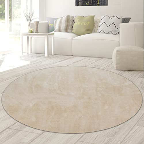 Teppich-Traum Alfombra Shaggy Alfombra de Dormitorio Flokati en Beige, 120 cm Redondo