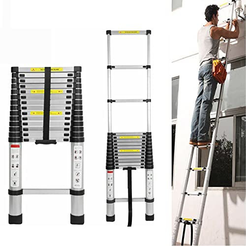 Escalera telescópica de 5 m, multiusos, plegable, de aluminio, telescópica, plegable, extensible, portátil, ligera, para trabajo en interiores y exteriores, capacidad de 330 libras