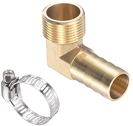 M METERXITY 1 Pack Messing Rohr Widerhaken Verschraubungen - 90° Winkel 19mm Messing Leitung Anschluss mit Rohr Klammern Anwendung für Water(G3/4 Außengewinde)