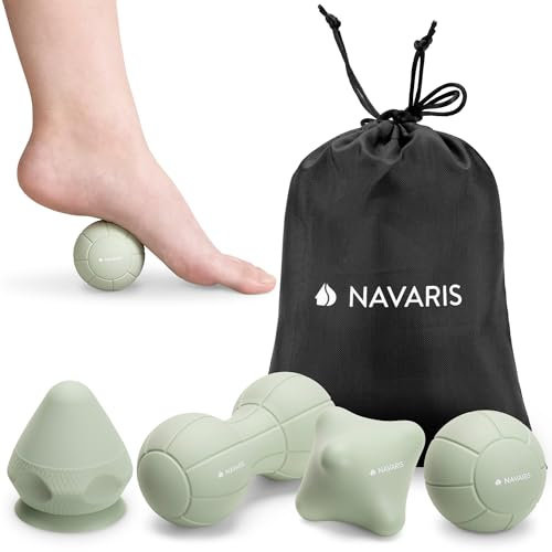 Navaris Massageroller Set 4-tlg aus Silikon - Lacrosse Ball Erdnussball Stachelball Triggerpunkt Massagerolle - Faszien Bälle Set zur Massage - mit Tragetasche