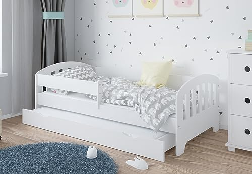 Kids Collective Kinderbett 80x160 | 80x180 | 90x200 cm mit Matratze, Schublade, Rausfallschutz & Lattenrost in weiß 80x160 cm Mädchen Jungen Bett | von 3. bis 10. Lebensjahr