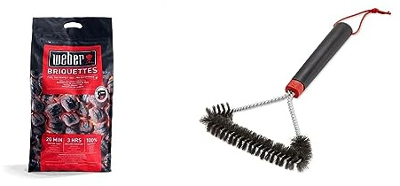 Weber Briquettes de Charbon - Sac 8 kg - Charbon de Bois pour Barbecues Weber & 12 Three-Sided Grill Brush