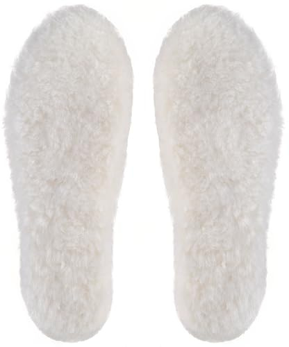 7STROBBS Comfort Sheepskin Insoles, Soft Wool Fleece Insole for Women Men Kids, Warm Inserts for Winter Shoes, Slippers, Snow Boots White UK 6