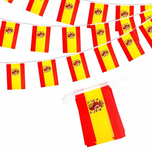 Bandiere Spagna Bunting España Bunting Oly 2024 Decorazioni 10m 30 Bandiere, Bandiere España Banner Spagna Bunting per Oly Games 2024 Sport Calcio Eventi Festa Nazionale Decorazioni per feste