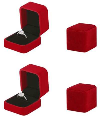 Manqyi 2 Pièces Boîte à Bagues Flanelle Carré, Boîte à Bagues de Fiançailles en Velours, Boîte à Bagues, Boîte à Boucles D'oreilles, pour Bague de Fiançailles, Mariage, Demande de Mariage (Rouge)