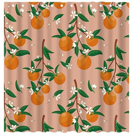 TYFGRT Cortina De Ducha con Estampado De Frutas De 1 Pieza, Cortina De Ducha Retro, Cortina De Ducha De Hojas Verdes Cítricas, Cortina De Ducha Impermeable, Cortina Divisoria De Baño