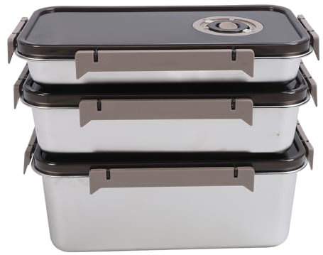 Dilwe Contenedor Rectangular de Almacenamiento de Alimentos para Frigorífico, Hermético y a Prueba de Fugas, de Acero Inoxidable, 3 uds., con Tapas para Cocina