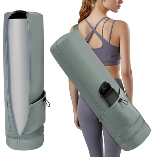 Aucuu Yoga Mat Bag, Yoga Mat Carrier with Pockets Watreproof, Yoga Mat Bag Large with Adjustable Carry Strap, Bottle Pocket and Wet Compartment, Yoga Mat Carry Bag, Gym Pilates Bag for Women Men