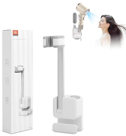 PZCC Support de sèche-cheveux mains libres pour sèche-cheveux, sans perçage, support de fixation 3 en 1 pour sèche-cheveux, piscine, balcon, salle de bain, blanc