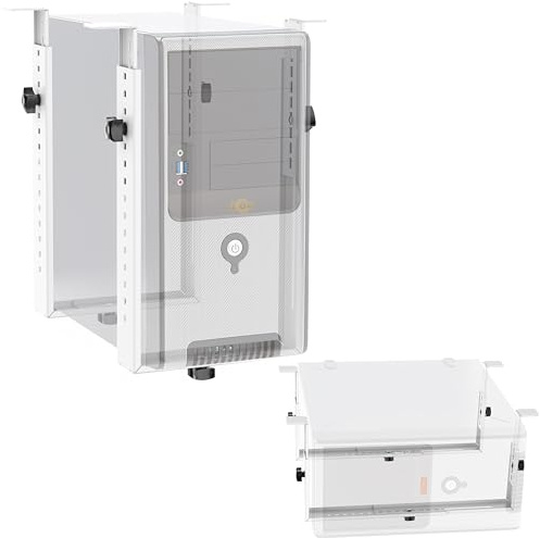 RICOO Support boîtier PC Universel TRH02-W Montage sous Bureau Accroche réglable Soutien de Tour Ordinateur Réhausseur pour PC Gamer Blanc