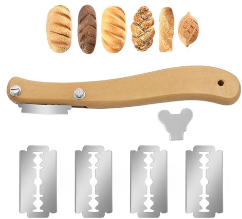 RDNKVB Coltello da Panettiere, Set di Rasoi per Pasta, Coltello per Baguette, con 5 Lame di Rasoio, Incisione di Modelli di Pane, per Stampi da Forno per Pasta di Pane Fai da Te Cucina