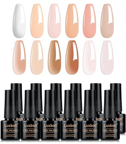 Luxbon 12 st gelnagellack - vårfärgsuppsättning långtidsverkande gelnagellack, UV-led Soak Off Nail Art Designs Manikyr Kit 001