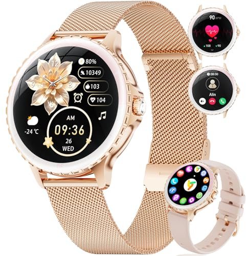 SUNKTA Montre Connectée Femme Moda avec Appels Fréquence Cardiaque/SpO2/Sommeil Imperméable 2 Bracelets Montre d'Activité Android iOS Messages Notifica Smartwatch avec 120+ Modes Sportifs,160+Cadrans