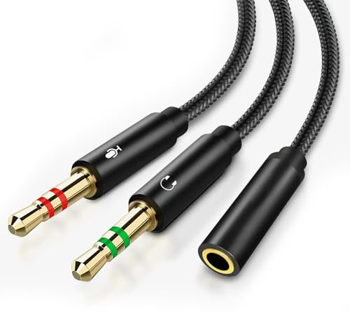 2 in 1 Headphone Mic Splitter,audio splitter,headset splitter,3.5mm Female to 2 Dual 3.5mm Male Cable,Microphone Splitter,Compatible with Gaming Headset, Earphone, Speaker, Desktop, Laptop- 25cm