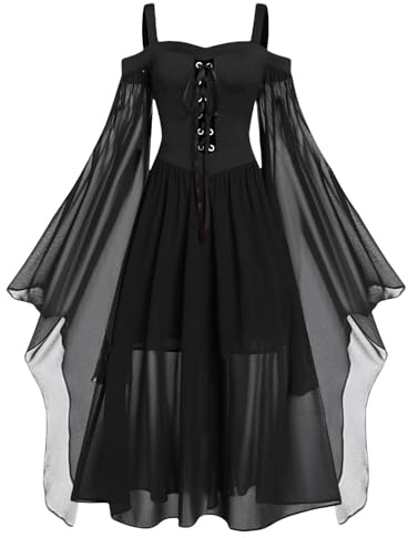 HOOUDO Halloween Costumes Adult Women Ladies Gothic Renaissance Dress Plus Size Steampunk Medieval Costumes Evening Party Carnival Dresses Clothes Irish Costumes Adults Black