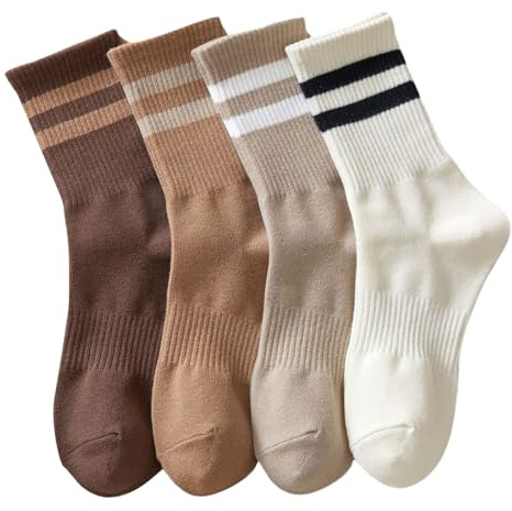 Muorruo 4 pares de calcetines de rayas para mujer, calcetines cómodos de algodón para mujer, calcetines neutros y dulces, calcetines de bota simples de algodón para niñas