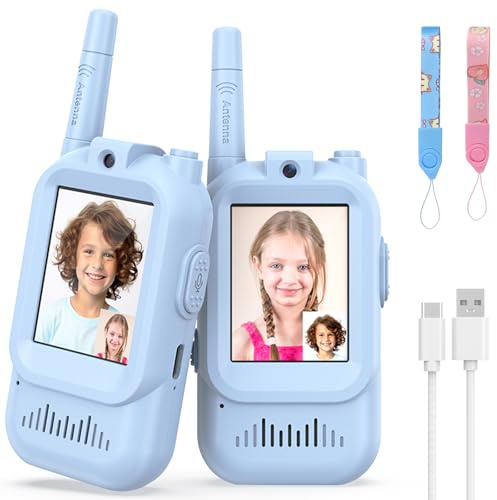 Walkie Talkies for Kids Pack of 2, Rechargeable Long Range Two Way Radios Toys for Boys Girls Age 3-5, Outdoor Adventure Camping Hiking, Birthday with Pink Blue Design