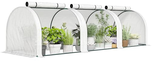 Outsunny Mini Serre de Jardin Mini Serre Tunnel Serre à Tomates 3 x 1 x 0,8 m Acier Plastique Haute Densité Anti-UV 3 Portes avec Zip Enroulables Blanc